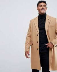 Notched collar with detachable hood; Mens Camel Overcoat Uk Fashion Slap