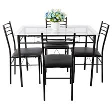 Vecelo Dining Table With 4 Chairs Black Black Dining Table Set Dining Table Dining Table Setting