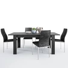 Redefine your dining experience with elegant dining table with leather chairs at alibaba.com. Stretto Extendable Dining Table In Slate Grey 4 Black Faux Leather High Back Dining Chairs The Furniture Mega Store