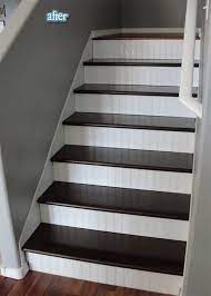 Beadboard Really Dresses Up These Basement Steps If You Don T Want Carpet From Better After Home Home Goods Decor Home Remodeling