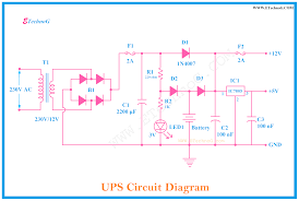 Basic interruptible power supply circuit consist of regular power supply adapter and battery connection. Circuit Diagram Of Ups Or Uninterruptible Power Supply Etechnog