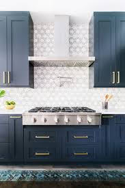 Kitchen With Dark Blue Cabinents Gold Fixtures Dove Gray Tile A Stove Hood And A Jewel Tone Vint Kitchen Inspirations Kitchen Design Modern Kitchen Design ··· modern apartment navy blue shaker kitchen cabinets from china * design: kitchen with dark blue cabinents gold