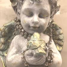 Querubín sosteniendo un pájaro Querubín coronado Querubín con corona  Querubín alado Querubín con alas Regalo de duelo y luto Decoración de  guardería Acento para el hogar