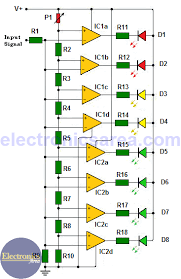 Vu meter baseball hat circuit diagram. 8 Led Vu Meter Circuit Using Lm324 Ic Electronics Area
