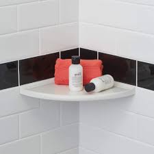 White floating shelves are mounted beside glass front cabinets positioned over a white and gray quartzite countertop accented with white subway backsplash tile s finished with gray grout in this beautiful white kitchen. Metro Lugged 8 Corner Shelf Available In 9 Colors Questech