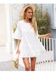 Flare Sleeve Cotton White Lace Dress Gagodeal Mini Dress Casual Short Dress White Flare Sleeve Dress