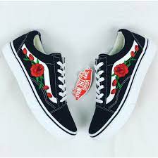Old Skool Vans With Roses Vans Custom Thekanyemag Studios Rose Vans Leather Shoes Woman Vans Shoes