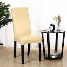 Fuloon dining chair covers,solid pu leather waterproof and oilproof stretch dining chair protctor cover slipcover (4 sets, black) fuloon. Artificial Pu Leather Dining Chair Seat Cover Waterproof Oilproof Chair Slipcovers Champagne Color 1pc Walmart Com Walmart Com