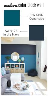 It just released its color of 2018: Modern Color Block Wall With Sherwin Williams Color Of The Year 2018 Oceanside In The Navy City Farmhouse