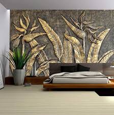 Murwall 3d Embossed Wallpaper Gold Sculpture Wall Mural Paradise Custom Photo Wallpaper 3d Wall Murals Mural Wallpaper