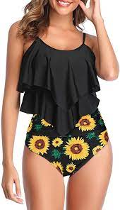 Amazon Com Womens Tankini Swimsuits High Waisted Bikini Ruffled Top Tummy Cont Womens High Waisted Swimsuit Tankini Swimsuits For Women Swimsuits High Waisted