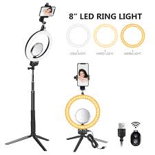 Neewer 8 Inch Led Ring Light With Adjustable Tripod Stand Selfie Stick For Youtube Video Live Streaming Makeup Selfie 3200 5600k Tabletop Lamp With Makeup Mirror Mini Tripod Phone Clamp 3 Light Modes Neewer Photographic