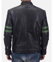 Men S Biker Padded Design Striped Black Leather Jacket Leather Jacket Leather Jacket With Hood Black Leather Jacket