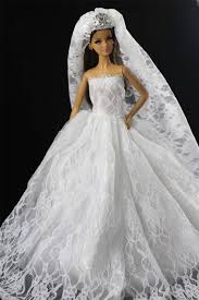 White Princess Dress Wedding Clothes Gown Crown With Veil For Barbie Doll Dentelle Vetements