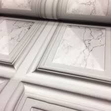 Browse our entire wallpaper sale stock and take a look at our latest offers for even more savings: Marble Wood Panel White Grey Wallpaper Wallpaper Foy Company