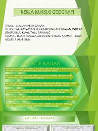 Dalam peta ini mengandungi beberapa ciri pandang darat budaya seperti kawasan tanaman getah,kelapa sawit penempatan, masjid dan sekolah. Powerpoint Syawina