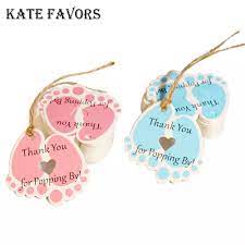50pcs Baby Shower Gift Tags Thank You For Popping By Pink Small Tags Kraft Paper Hang Labels Baby Feet Tags With Jute Twine Garment Tags Aliexpress