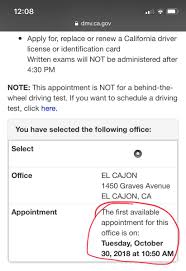 To schedule an appointment at a dmv customer service center, select a service type and then select which office you'd like to visit from the menu to the right. Senator Melissa Melendez On Twitter Ca Dmv Appointment Wait Update Want To Use The El Cajon Dmv To Get Or Renew Your Ca Drivers License Prepare To Wait 6 1 Days The First