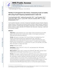 Pdf Validity Of Retrospective Diet History Assessing Recall Of Midlife Diet Using Food Frequency Questionnaire In Later Life