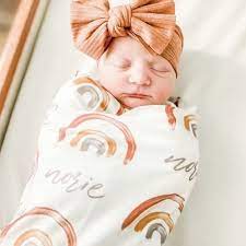 Cannon S Earthy Rainbow Personalized Swaddle Blanket Caden Lane