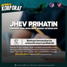 ‎jhev mall ve usahawan jhev dâhil olmak üzere jabatan hal ehwal veteran atm (jhev) uygulamalarını indirin. Jhev Atm Pa Twitter Sebagai Memberi Galakan Dan Motivasi Kepada Anak Anak Veteran Atm Untuk Meneruskan Pengajian Ke Peringkat Lebih Tinggi Jabatan Juga Menyediakan Bantuan Kewangan Berbentuk Pemberian Secara One Off Kepada Anak Anak Veteran