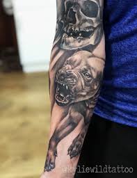 135 realistic portrait tattoos that represent life. Angry Pitbull Dog Realistic Tattoo On Forearm In Black And Grey By Kylie Wild Heslop Canberra Australia Based Pitbull Tattoo Clock Tattoo Sleeve Pitbull Dog