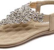 Womens Flat Sandals T-Strap Summer Rhinestone Flip Flops Bohemian Shiny Beads Slip On Thong Shoes Open Toe Sparkle Beach Thong Flat Sandals