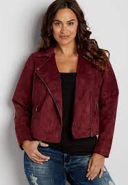 Plus Size Faux Suede Moto Jacket In Burgundy Suede Jacket Outfit Faux Suede Moto Jacket Jacket Outfit Women