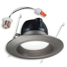 Friction blades hold the trim tight to ceiling; Halo 5 In And 6 In Satin Nickel Recessed Retrofit Baffle Trim Led Module 80 Cri 2700k Rl560sn6827 The Home Depot Led Recessed Lighting Recessed Lighting Kits Recessed Lighting