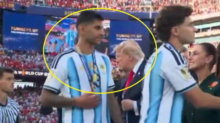 Argentina's Cristian Romero appeared to snub Donald Trump during World Cup ceremony