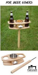 Diy Outdoor Beer Table Is Designed To Hold Your Drinks And Snacks Anywhere Your Entertainment In 2021 Beer Table Beer Bottle Holder Gifts For Beer Lovers