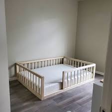 Hardwood House Bed With Railings Convertible Montessori Twin Full Bed Made In Usa In 2020 Floor Bed Toddler Bed Frame Raised Bed Frame