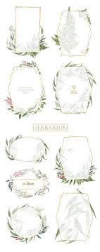 Aquarell Rahmen Blatter Vorgefertigte Clipart Grune Blumen Gold Geometrie Herbarium Blatt Wildkrauter Hochzeit Braut Vorlage Einladungen Einladungen Grune Blumen Und Einladung Ideen