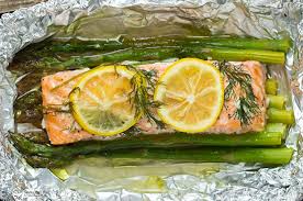 Make a foil pan for the grill: Baked Salmon In Foil With Asparagus Cooking Classy
