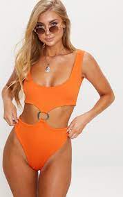 Orange Crinkle Two Tone Ring Middle Swimsuit Swimsuits Swimwear Swimwear Online