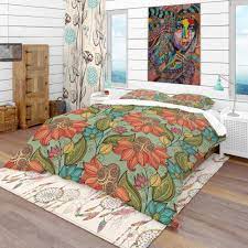Blue & white floral geometric patterned bedding set. Designart Colorful Floral Pattern Bohemian Eclectic Bedding Set Duvet Cover Shams On Sale Overstock 23507147