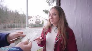 A Spanish slut with small tits is waiting for the bus but meets a stranger  who offers money to the whore who agrees to have sex in public, and they  are going