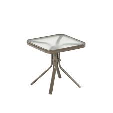 Garden Treasures Driscol 18 In W X 18 In L Square Taupe Steel End Table With Glass Tabl Garden Treasures Patio Furniture Metal Patio Furniture Patio Side Table