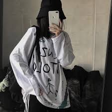 Itgirl Shop Drawings Print Tumblr Grunge Oversized Long Sleeve T Shirt Thin Longsleeve Printed T Aesthetic Clothes Korean Street Fashion Oversized Outfit