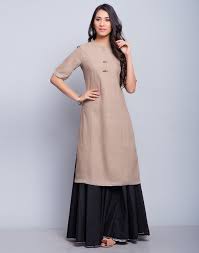 Cotton Khadi Elbow Sleeves Long Kurta Fashion Clothes For Women Indian Dresses