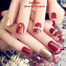 Nova 24pcs Set Elegant Wine Red Gold Glitter Pre Design Full Cover Fake Nails Shopee Singapore We are committed to offer the.