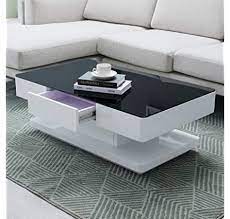 Ofcasa High Gloss Coffee Table With Storage 2 Drawer Modern Black Tempered Glass Top Living Living Room Table Coffee Table Design Modern Living Room End Tables