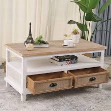 White medium square wood coffee table with drawers. Celipu Farmhouse White Square Coffee Table With Storage Overstock 32580373