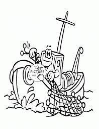 Cartoon Fishing Boat Coloring Page For Kids Transportation Coloring Pages Printables Free Free Kids Coloring Pages Coloring Pages For Kids Fish Coloring Page