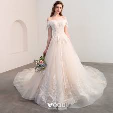 Check spelling or type a new query. Elegante Champagner Brautkleider Hochzeitskleider 2018 A Linie Off Shoulder Ruckenfreies Kurze Armel Perlenstickerei Quaste Applikationen Spitze