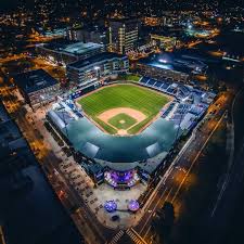 Great Stadium Great Park Amazing View Of Durham Bulls Athletic Park Durham Night Stadium Aerial Drone P Baseball Park Sports Stadium Baseball Stadium
