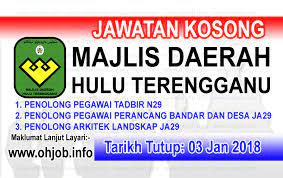 Kontrak • tarikh tutup permohonan ialah pada 06 april 2019 (sabtu). Jawatan Kosong Mdht Majlis Daerah Hulu Terengganu 03 Januari 2018 Jawatan Kosong Kerajaan Swasta Terkini Malaysia 2021 2022