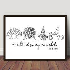 Walt Disney World Print A3 Black White Kingdom Threads Co Disney Playroom Disney Wall Decor Disney Decor