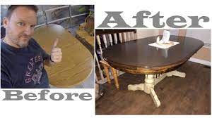 We let the surface dry for 2 hours. Dining Table Refinish White Antiquing With Dark Walnut Stain Youtube
