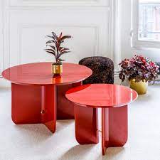 It is crafted with a black stained wood and brushed metal frame and toped off with a. Contemporary Coffee Table Be Good Red Edition Lacquered Wood Lacquered Wood Base Round